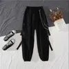 spring Autumn Women Harajuku Cargo Pants Handsome Cool Two-piece Suit Chain Lg Sleeve+Ribb Pants c0xL#