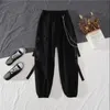 primavera autunno donna Harajuku pantaloni cargo bello fresco vestito a due pezzi catena manica Lg + pantaloni a coste c0xL #