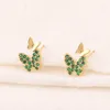 Серьги-гвоздики Зеленый кубический цирконий Кристалл 18-каратного позолоченного крыла бабочки Модные украшения
