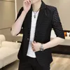 2023 Verano Nuevos Hombres Blazers 3/4 Manga Traje Casual Chaqueta Delgada Transpirable Slim Fit Busin Social Peluquero Blazer Masculino V0Fz #