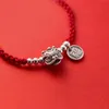 La monada 23cm 925 Silver Rope Bracelet Lucky Animal Retro FU Chinese Red Thread Line String Bracelets For Women Girl 240315