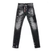 Jeans da uomo High Street Fashion Uomo Retro Nero Grigio Stretch Skinny Fit Pantaloni di marca Hip Hop firmati strappati rattoppati