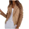 women's Leather Jacket for Women 2023 Lg Sleeve Zipper Pockets Moto Crop Jacket Coats Streetwear Fi Biker Casual Coats O22G#