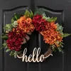 Dekorativa blommor faller krans för ytterdörren Hortensia Hösten Thanksgiving Decoration Party Home Decor 18 Inch