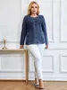 lih HUA vrouwen Plus Size Denim Jasje Herfst Chic Elegant Jasje voor Mollige Vrouwen Ronde Hals Cott Gebreide Jas 81V6 #