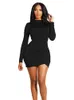 2023 Autumn Sexig Ruched Oregelbunden LG Sleeve Dr Women's Turtleneck High midja Slim Fit Dres E2C3#