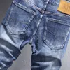 Jeans da uomo stile italiano Fi Retro blu elastico elasticizzato slim jeans strappati da uomo ricamo designer pantaloni denim vintage Hombre s3QZ #