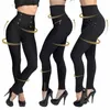 Pantalones de lápiz negros para mujer Pantalones elásticos delgados para mujer Leggings de cintura alta para mujer Butt / Ziper / Diamd Pants W38r #