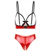 Bras Sets Womens Glossy Wet Look Patent Leather Sexy Lingerie Set Cupless Wireless Unlined With Open Crotch Thongs Underpants