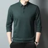 2023 Мужские футболки Сплошной цвет LG с рукавами Smart Casual Футболка Мужская отложным воротником Мужская одежда Весенние и осенние топы Футболки 869g #