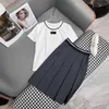 Two Piece Dress designer brand 2024 Early Spring New Nanyou Miu Letter Ribbon Bead Embroidered Short Sleeved T-shirt+folded Half Skirt Fashion Set IH74