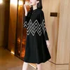 Casual Dresses And Autumn Winter 2024 Mid Length Long Sleeve Woolen Undercoat Dress Black Thickened Warm Knitted Shirt