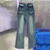 Pantaloni svasati in denim classico da donna con lettere ricamate, pantaloni lunghi, jeans firmati a vita alta