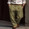 Pantaloni da uomo in lino con doppia piega sul davanti, tubo dritto, tinta unita, pantaloni a gamba aperta con tasche, borsa a tracolla, carino H