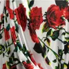 Fabric Good 4 Side Stretch Dress Fabric Cotton/Spandex knitted Fabric Red Rose Flower Print Fabric DIY Sewing Sport Clothing TShirt