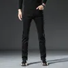 men's Winter Warm Fleece Black Jeans 2022 New Busin Fi Stretch Regular Fit Denim Thick Pants Male Brand Trousers 12UY#