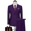 2 Stück Anzug Mantel Hosen Set / 2023 FI Neue Herren Casual Busin Solid Color Zweireiher Hochzeit Blazer Jacke Hose D7hd #