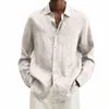 Spring Autumn Men Mężczyzn V-deck LG Lux Butt Cott Linen koszule dla mężczyzn Y9OO#