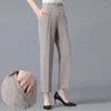 Pantaloni da donna Moda Donna Casual Inserto a righe Primavera Estate Madre coreana Vita alta Tasche larghe elastiche Pantaloni a matita grigi