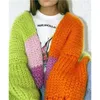 Jesienna kontrast kolorowy Kolor swetra damski moda w dekolcie w szyku w dekolcie batwing Rękaw kolorowy patchwork SWEATER Odzież 240323