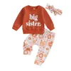 Set di abbigliamento Born Baby Girl Infant Primavera Autunno Girocollo Completo Abbigliamento Big Litter Sister Lettera Stampata Pullover elastico a maniche lunghe