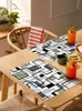 Table Mats Abstract Square Modern Art Green Dining Placemat Tableware Kitchen Dish Mat Pad 4/6pcs Home Decoration