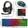 Wired Keyboard Pad Headset, Rainbow LED Backlit Keyboard, Over Ear Headphone with Mic, Gaming Mice, Mouse Pad, for PC Gamers Xbox and PS4.
