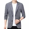 men Cott & Linen Casual Blazer 2024 Spring Summer No Lining Notched Lapel Mens Suit Jacket Lightweight Thin Coat Gray / Black s6QG#
