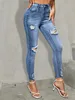 Jeans skinny déchirés bleus, jeans serrés slim fit hautement extensibles, jeans en denim pour femmes d7Sh #