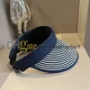 Women Sun vsior Cap Designer list pusta czapka Golf Hats Stripe Patchwork Słomka Sunhat Summer Oudoor Sport Caps