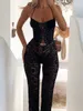 Een Stuk Bodyc Halter Kant Jumpsuits Hollow See Through Bloemen Kant Mesh Zwart Sexy Club Outfits voor Vrouwen Fi Overalls 955S #