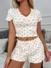 Home Abbigliamento Nvzhuang Donna S Set pigiama 2 pezzi Top corto a maniche corte con lattuga floreale e pantaloncini elastici per indumenti da notte morbidi