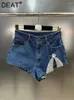 Shorts femininos tendência bainha diamante retalhos de retalhos jeans feminina alta cintura padrão vintage jeans curto fêmea 2024 verão 11xx22244