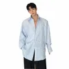 Homens soltos casuais oversize lg manga splice listra azul camisas cardigan masculino streetwear vintage dr blusas camisas l9y0 #