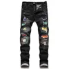 Drop Fashion Biker Jeans Mens Scredted Etchance Rathed Hip Hop Slim Fit Holes панк -джинсовые брюки 240415