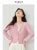 Vimly Pink Wool Blend Knitte Women Cardigan V-Neck Woolen Seater Coat 2024 Spring Fi Sofit Soft Knitwear Womens Top 16586 2839＃