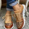 Sapatos casuais femininos 2024 leopardo impressão vulcanizar moda rendas até senhoras cabeça redonda tênis clássicos