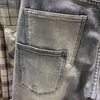 Calças de brim para homens costura rasgado buraco remendo fi europeu estilo americano retro magro biker jeans calças jeans streetwear m9pB #