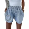 summer Women'S Cycling Shorts Leisure Heavy Works Diamd Nail Bad Bulbans Tights Towder Denim Shorts High Waist Short y4Oi#