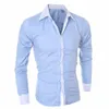 Herren Lg Sleeved Color Block Cuff Slim Shirt Brusttasche Anzughemden Casual Butt Turn Down Kragen Busin Shirts 45gk #