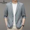 Lansboter Khaki Spring Summer Olänkad bindande andningsbar och IR-Free Elastic Seersucker Plaid Suit Men's Thin Casual Single Y0px#