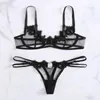 Conjunto de lingerie feminina sutiã thgs underwire duas peças bowknot malha transparente renda anel de aço lingerie roupa interior erótico sexy sutiãs k6en #