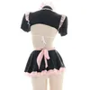 Anime Girl Maid Uniform Costume Sailor Pyjamas Lingerie Outfit Cosplay Hollow Cute Pink Maid Roll Play Two Piece Set Women o6ed#