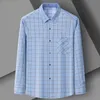 Męska koszula w kratę niebieska szara koszule z rękawami LG All-Match Slim Fit Korean N-ir Casual Formale Busin Dr koszulki Z3J4#