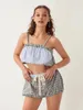 Casa roupas doce xadrez duas peças pijamas conjunto feminino deslizamento recortado camisolas e cordão bloomer shorts retro loungewear roupas