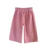 Trousers Korean Style Spring Autumn Girl Wide Leg Pants Pink Corduroy Elastic Waist Loose Children Fashion Versatile E2316