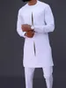 Herfst Nieuwe Afrikaanse Herenkleding Wit Individueel Gedrukt Shirt Broek 2 Stuk Casual Slim-Fit Dr Ball Comfortabel pak 2838 #