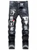 Männer Stretchy Ripped Skinny Biker Stickerei Carto Print Jeans Destroyed Loch Slim Fit Denim Hohe Qualität Hip Hop Schwarz Jeans q9l6 #