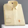 100% Cott Oxford Men's Solid Color Yellow-Blue-Pink Lg Sleeved Shirt Busin Fi Fit With Pockets Plus Size M-4XL- 5XL q7Oc#