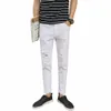 fi Casual White Ripped Jeans For Men Jeans Pants Slim Skinny Stretch Denim Pants Man Elastic Waist Jogging Denim Trousers v2sG#